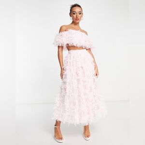 ASOS EDITION off shoulder crop TOP ONLY  in textured mesh in sugar pink
